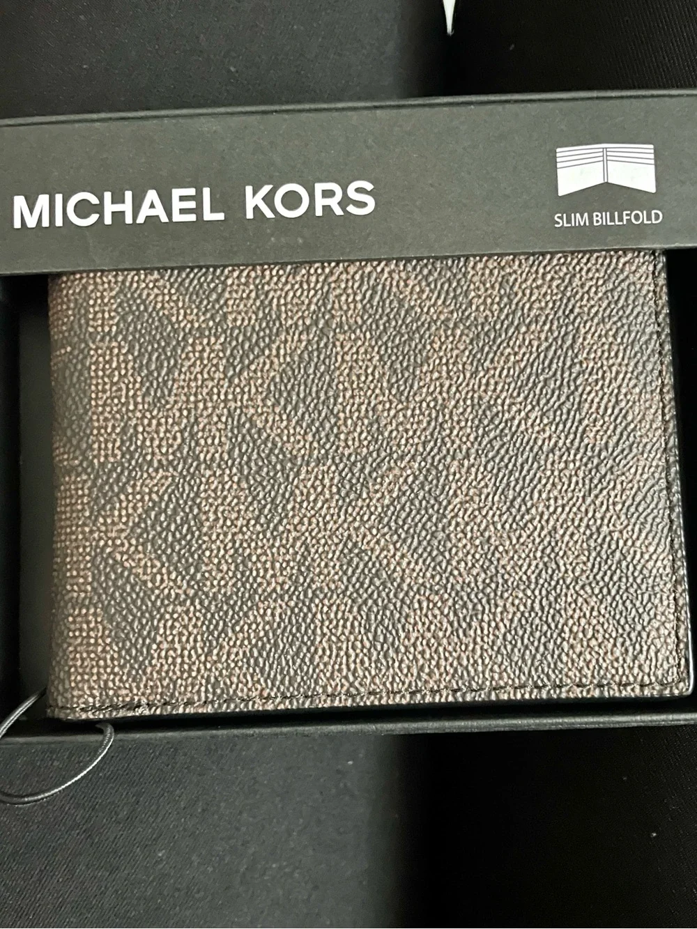 NWT 100% Authentic Michael Kors Brown Monogram Slim Wallet Billfold Style Andy